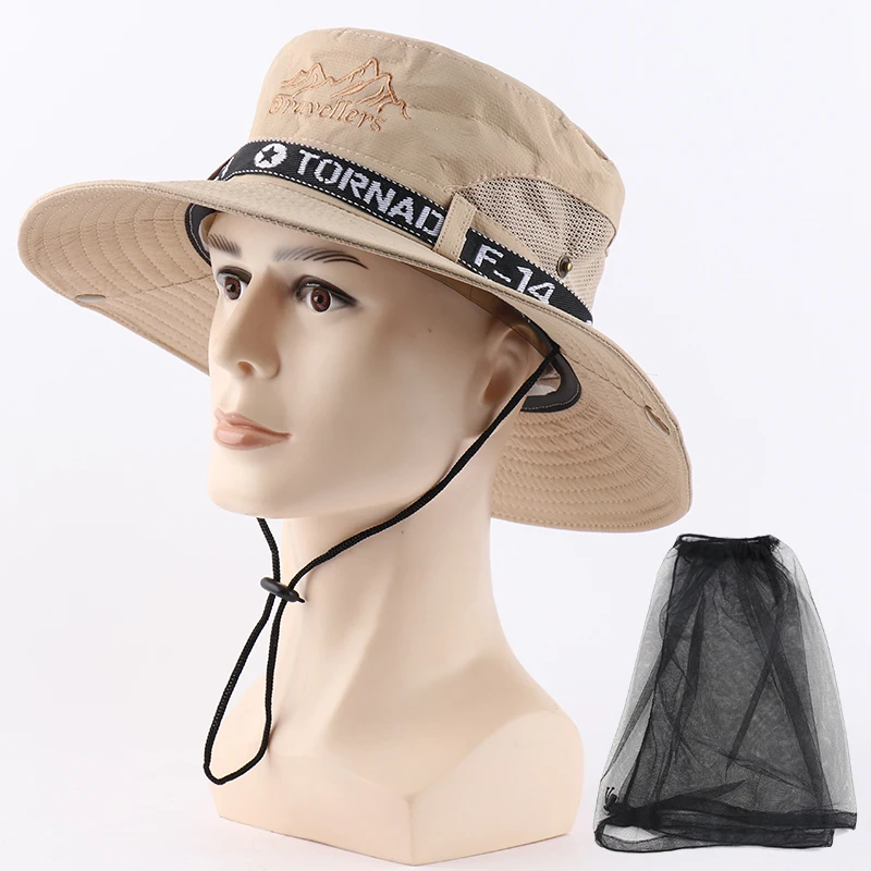 UPF 50+ Sun Hat Bucket Autumn Men Women Fishing Boonie Hat Sun UV Protection Long Large Wide Brim Mesh Hiking Outdoor Beach Cap