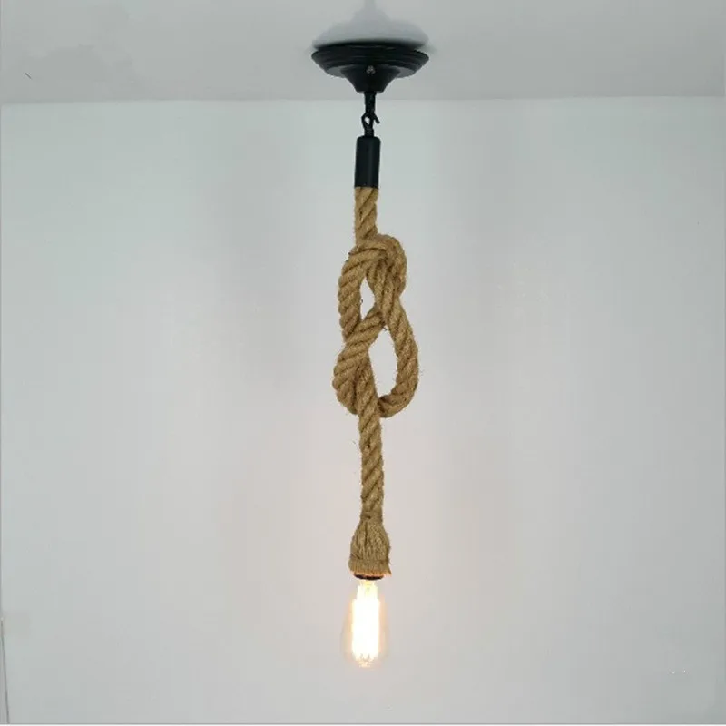 Imagem -03 - Estilo E27 Luminária Pendente com Três Cabeças Corda de Cânhamo Suporte de Lâmpada Luz Suspensa para Decoração de Casa Estilo Retrô