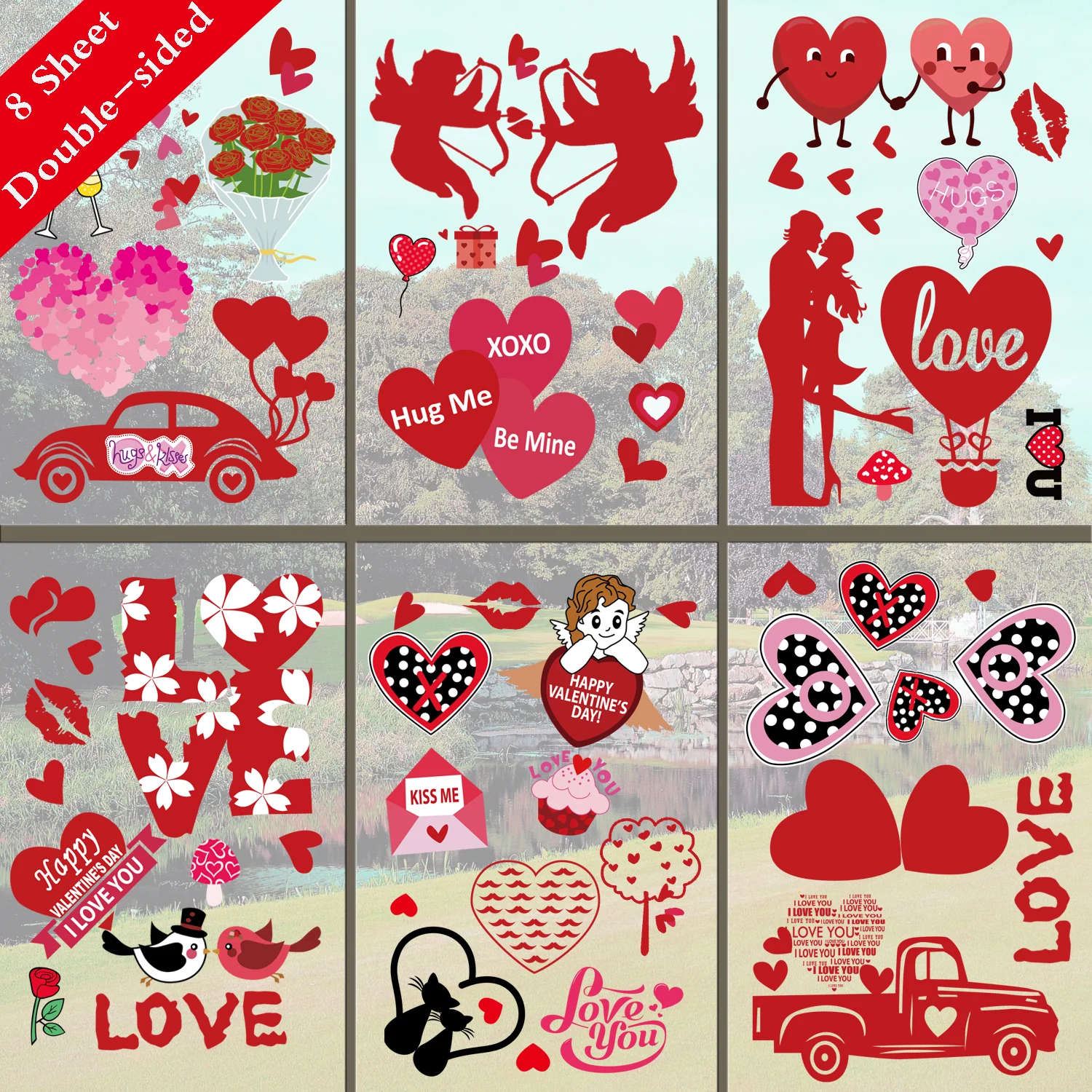 Valentine's Day Static Stickers Window Glass Fridge Stickers 79pc Valentine Decorations Romantic Art Decals Stickers