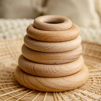 Neue 5Pc 40/55/60/65mm Buche Holz Baby Zahnen Ringe Holz Baby Beißringe Zubehör für Baby DIY Armband Machen