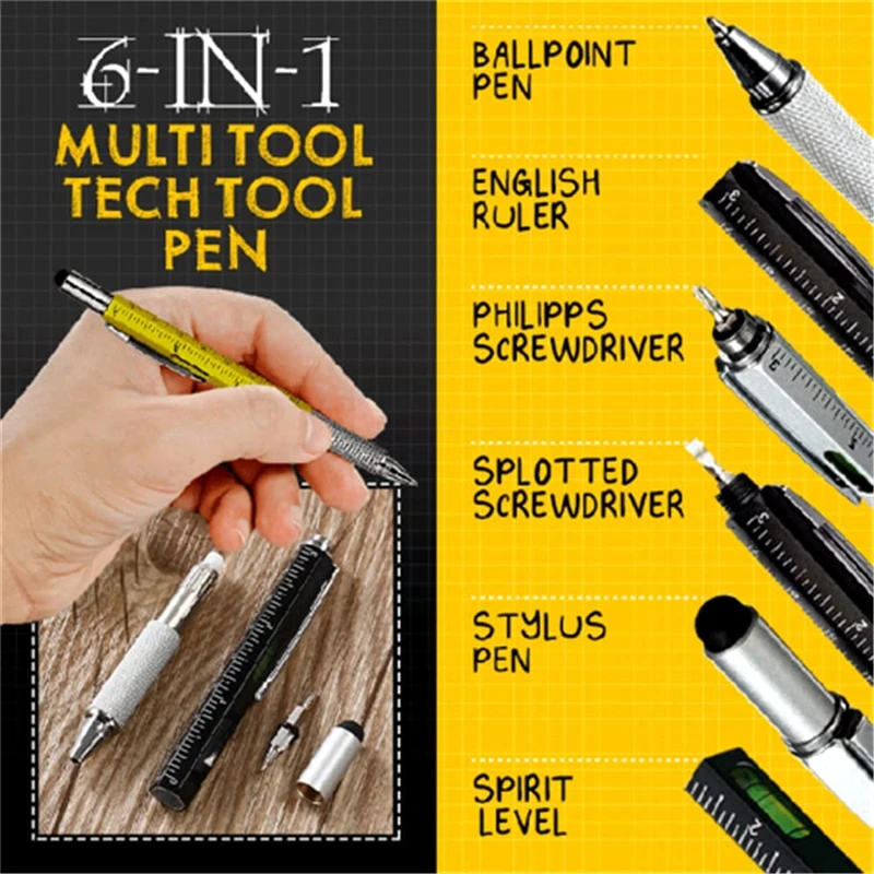 6 in 1 Screwdriver Tool Pen With Spirit Level Ruler Screwdriver Tool Screen Touch  Ballpoint Pen Plastic School Office Gift