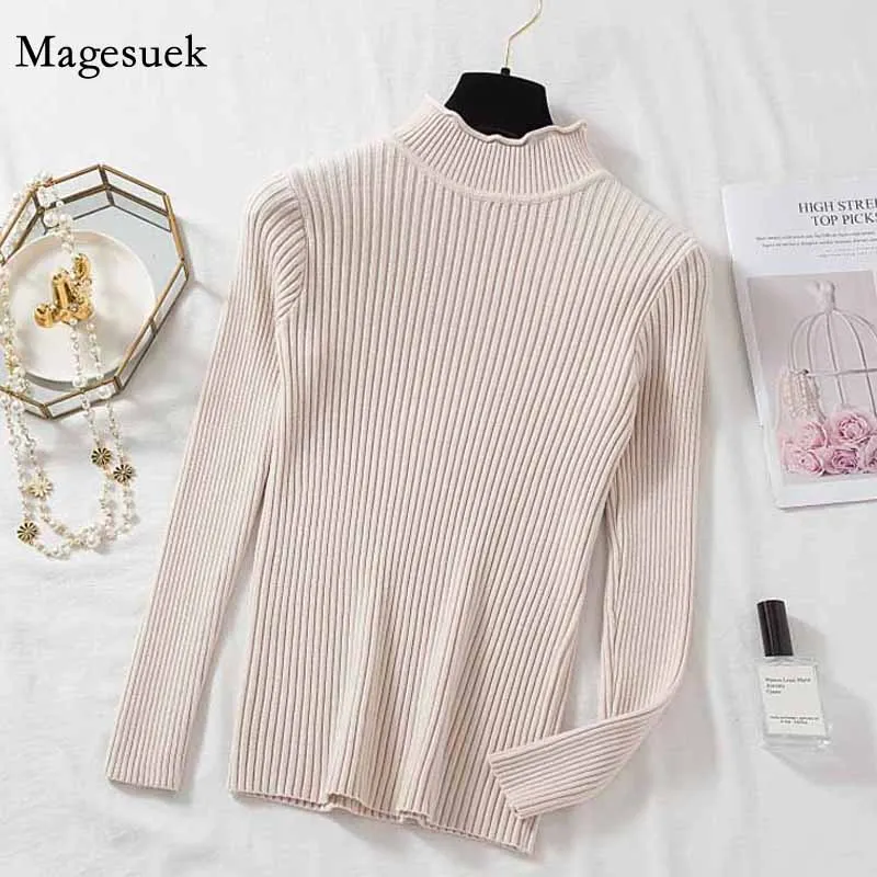 

Knitted Jumper Solid Half-turtleneck Wavy Curl Collar Pullover Sweaters High Quality Thick Autumn and Winter Base Sweater 11786