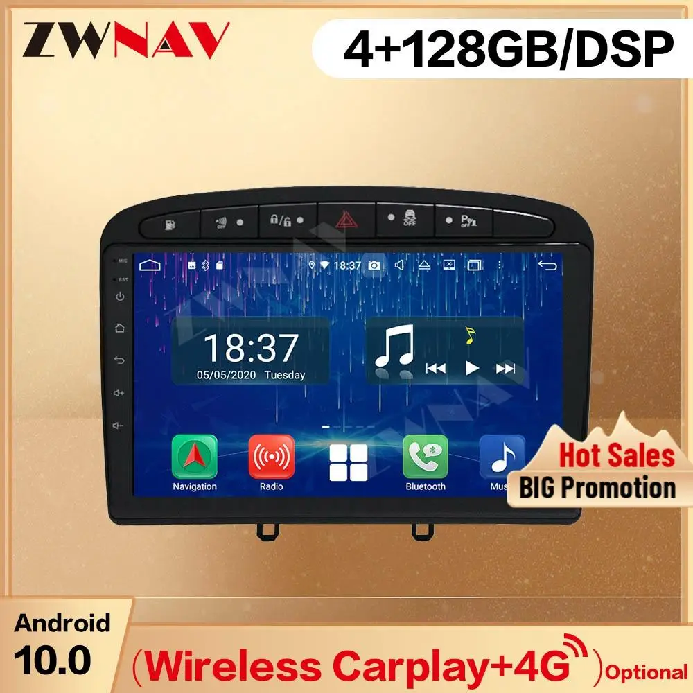 128G Carplay 2 Din For Peugeot 308 2007 2008 2009 2010 2011 2012 2013 Android 10.0 Player Audio Radio GPS Head Unit Auto Stereo