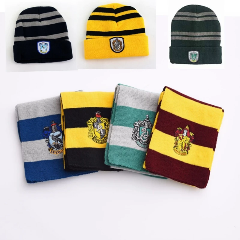 Magic School Hermione Ron Cap Halloween Cosplay Hat Scarf Winter Neckerchief Ravenclaw Slytherin Hufflepuff Cosplay Hat a