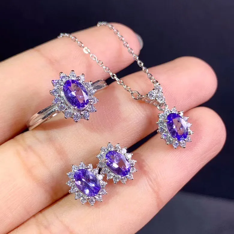 Columbia natural tanzanite set ring earrings necklace fashionable with new design quality 925 Silver