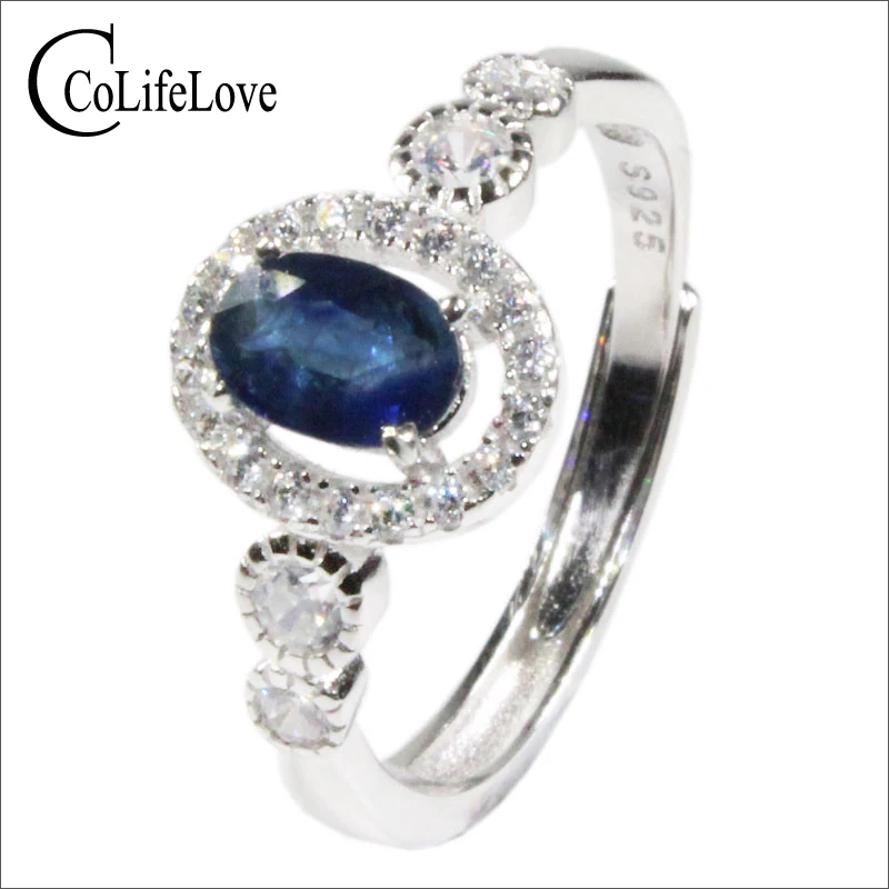 

Luxurious Gemstone Silver Ring 4*6 Flawless Natural Sapphire Ring Solid 925 Silver Sapphire Wedding Ring for Woman Romantic Gift