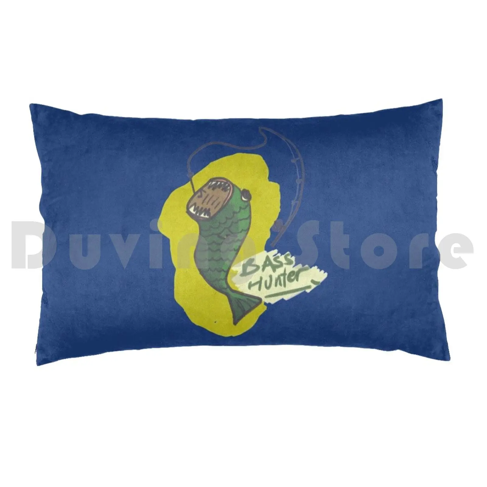 Bass Hunter Pillow Case Printed 50x75 Bass Hunter Fish Fishing Tackle Reel Hobby Bait Funny Green Monster Fish