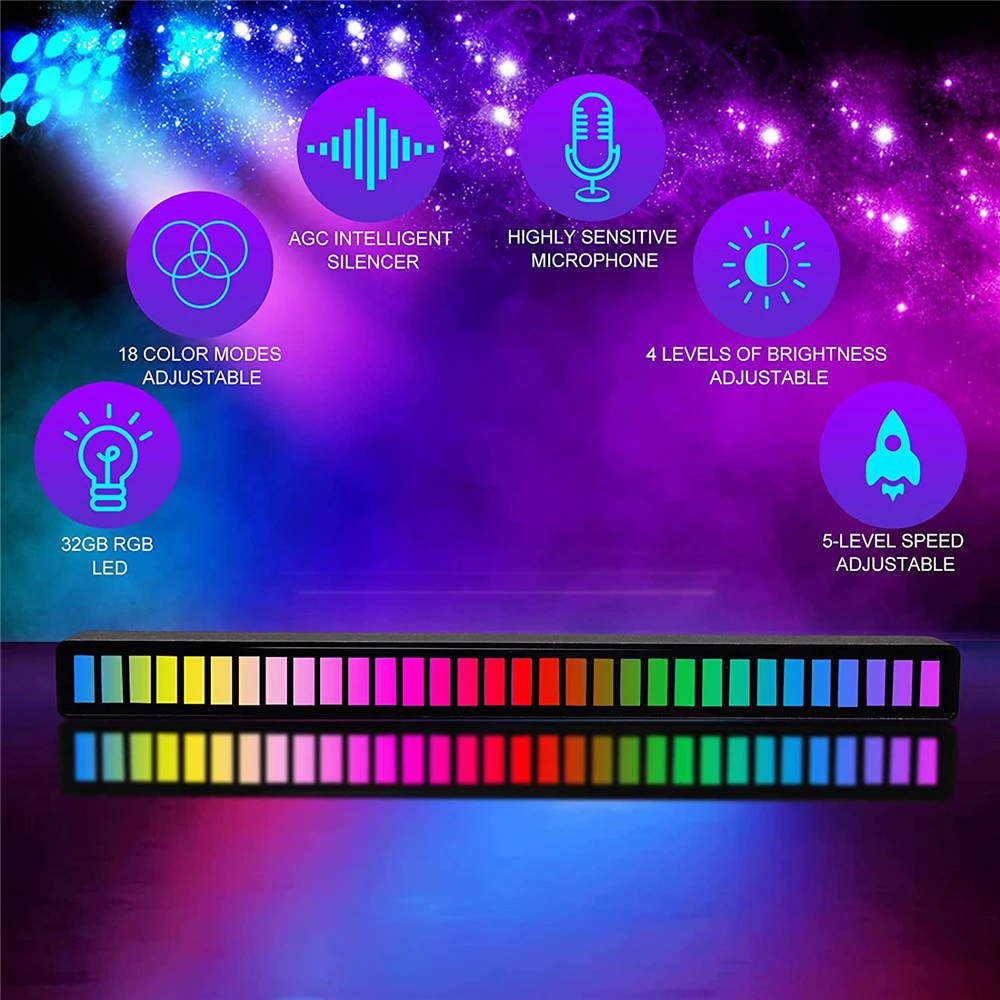 Rgb Oplaadbare Sound Control Music Rhythm Lamp Led Sfeer Licht Computer Auto Pickup Ritme Licht