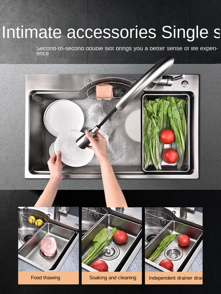 Stainless Steel Sink Single Sink Kitchen Household Washing Vegetables Basin Vegetable Washing Sink Sink  Large Single Sink