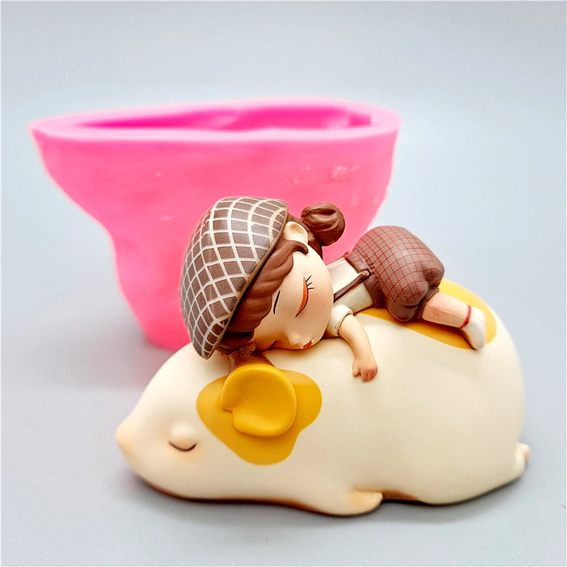 3D silicone mold cute child riding mouse plaster candle concrete crystal glue tool DIY handmade handicraft ornaments