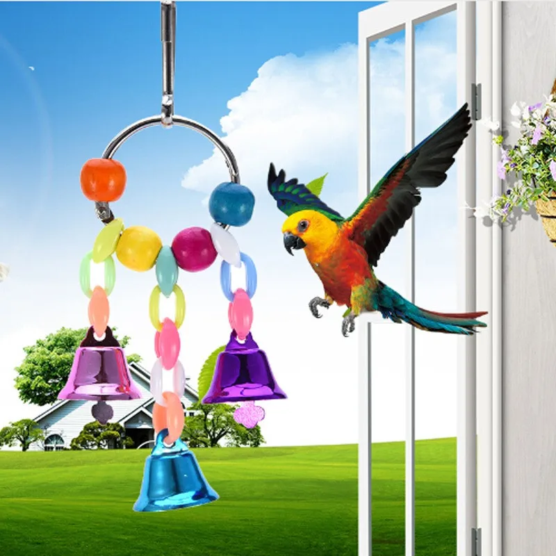 Parrots Toys Colorful Beads Bells Bird Cage Accessories For Pet Toy Swing Stand Budgie Parakeet Pet Bird Parrot Chew Swing Toys