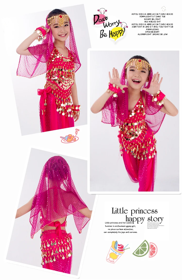 Kinder Bauchtanz Kostüme Set Orientalischer Tanz Mädchen Bauchtanz Indien Bauchtanz Kleidung Bauchtanz Kind Kinder Indisch 6 Farben – Detail 19