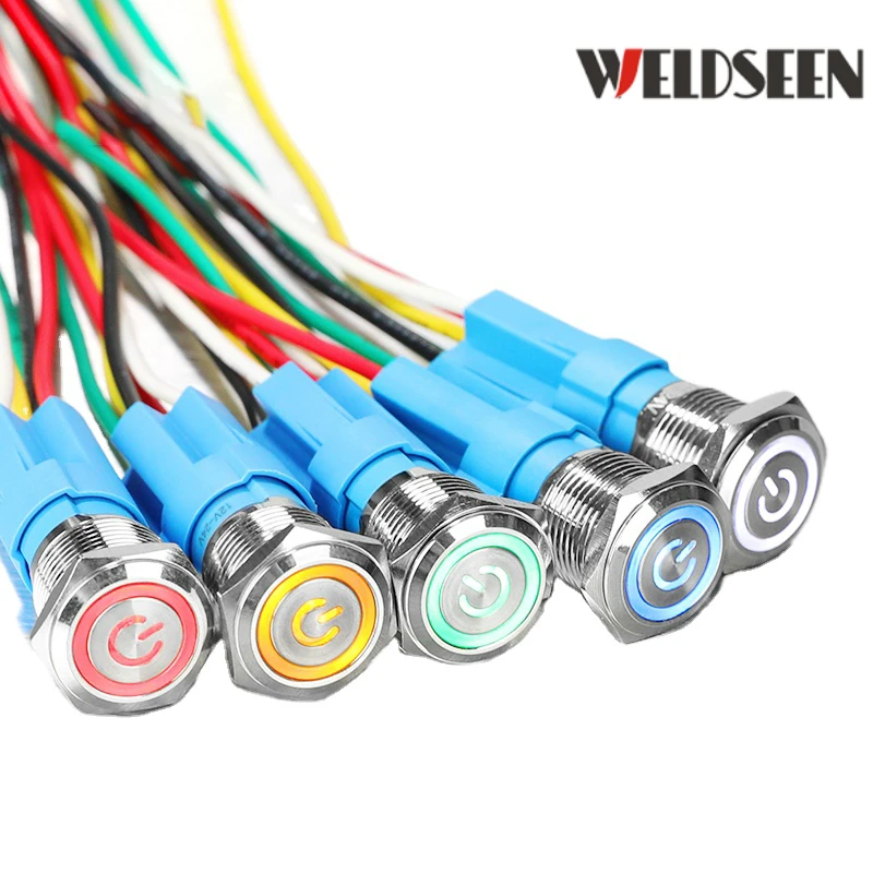 16mm metalowy przełącznik wciskany LED Light 3V 6V 12V 24V 220V chwilowy typ zatrzaskowy Start Stop zasilanie przycisk elektryczny