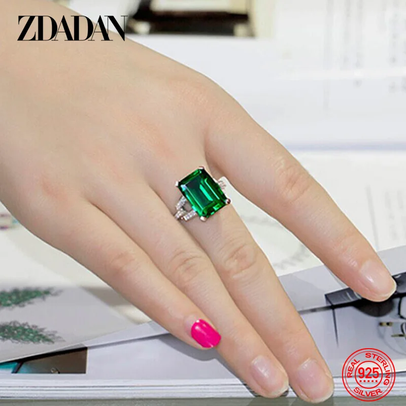 Women's 925 Sterling Silver Charm Emerald Ring