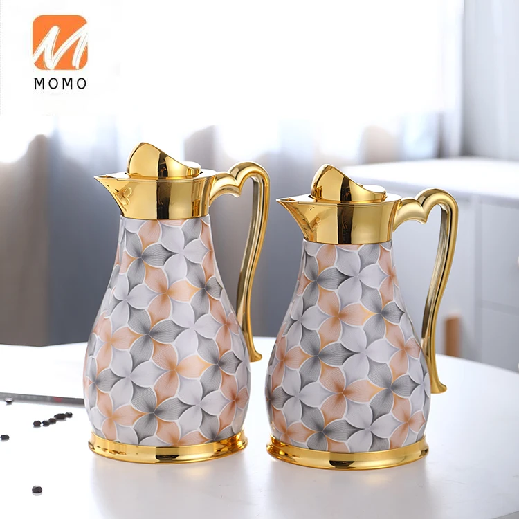 Stylish gold-plated dignity pattern design porcelain coffee pot cawa cup gift set arabic turkish insulated vacuum flasks