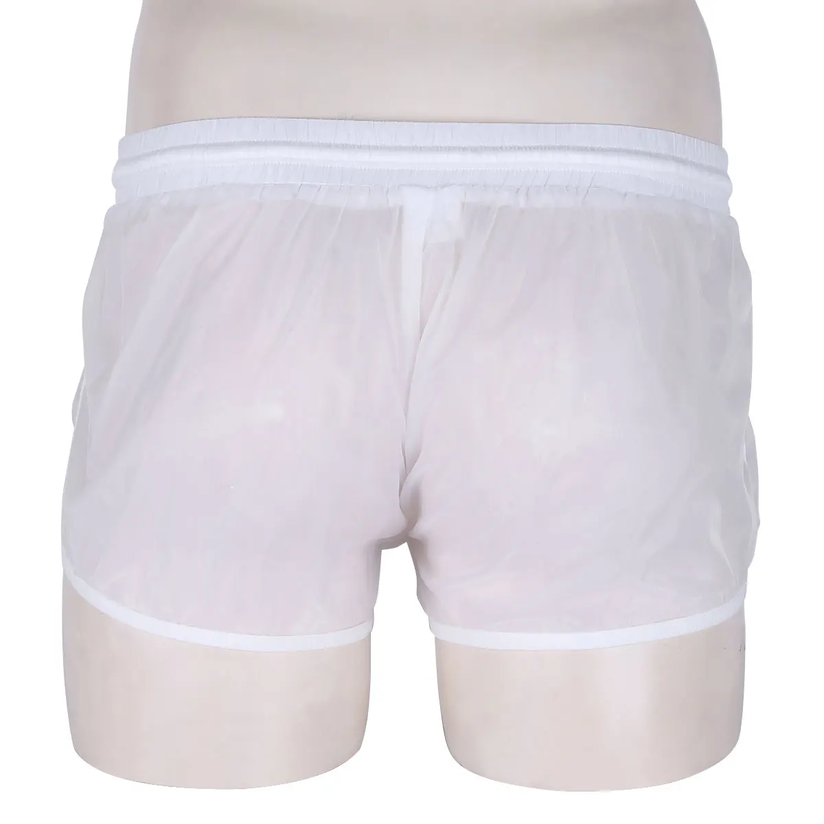 Shorts boxer transparentes para homens, malha transparente com cordão, roupa íntima para natação