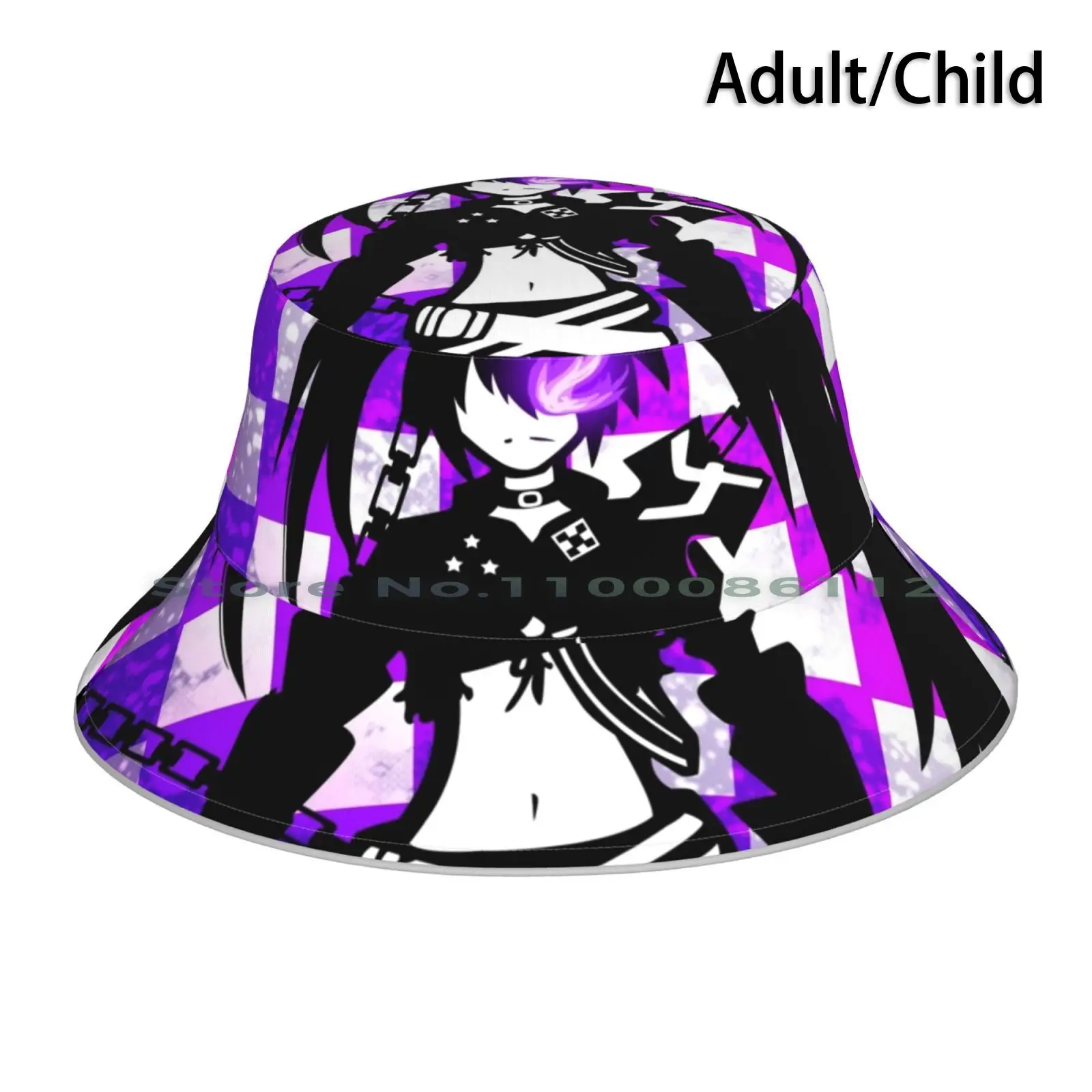 Insane Black Rock Shooter Bucket Hat Sun Cap Black Shooter Anime Miku Star Girls Insane Purple Checkerboard Flame Weapon Chain