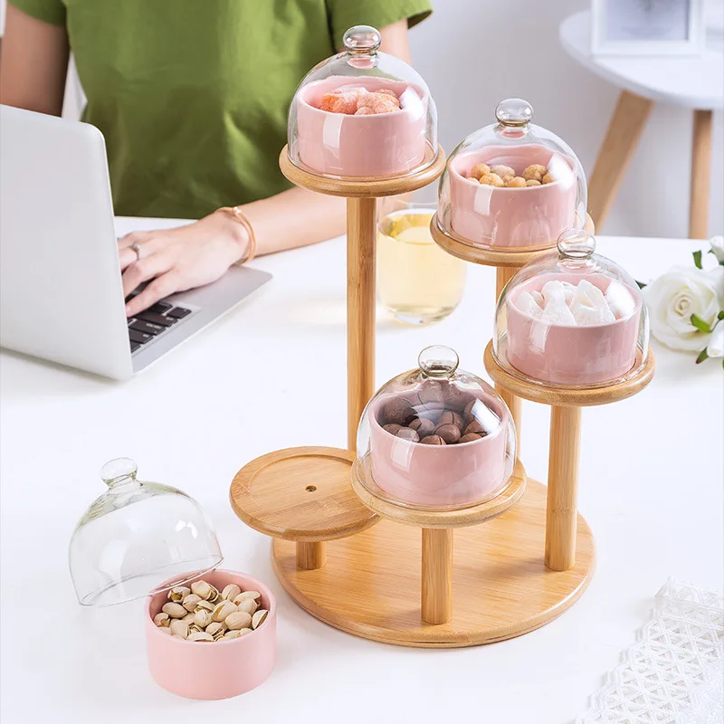 Cross-border supply of ceramic cake bowl hotel salad ice cream bowl pudding cup dessert dish rotating layer bamboo rack