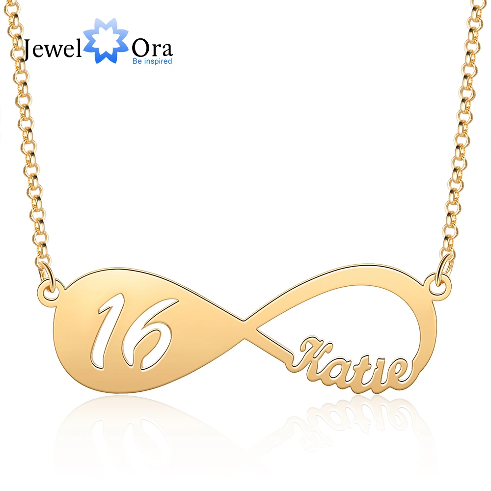 

Designer Personalized Name Infinity Necklace with 12-18 Year Old Numbers Age Custom Nameplate Pendant Necklace Birthday Gift