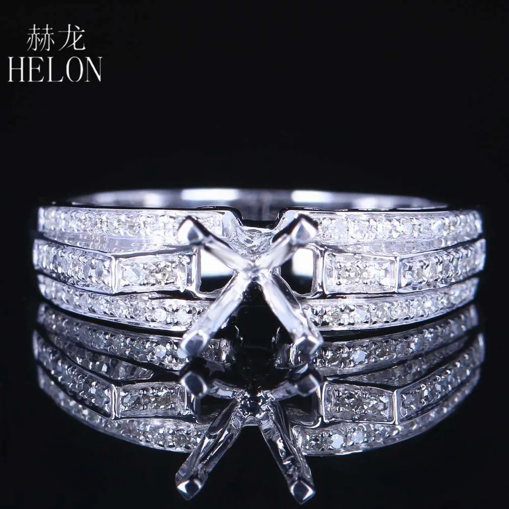 

HELON 6mm Round Solid 14K White Gold Pave SI/H 0.2ct Natural Diamond Semi Mount Engagement Ring Setting Women Fine Jewelry Gift