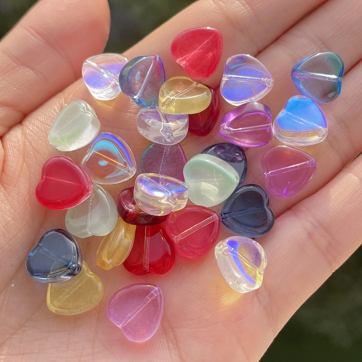 20pcs Love Heart Lampwork Beads Multicolor Czech Crystal Glass Translucent Loose Beads for DIY Jewelry Making Bracelets Charms