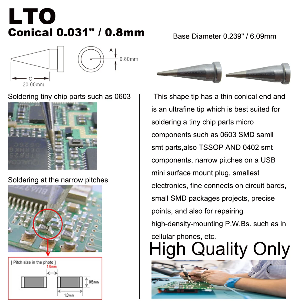 LTO Conical 0.8มม.เปลี่ยน Soldering Tip ForWELLER WP80 WSP80 WSFP8 WD1000 WD2000 WSD81 WS81 WSF81D8 WS81D5จับเหล็ก