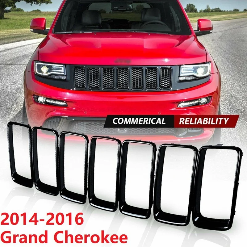 

7PC Gloss Black Grill Ring Front Grille Inserts Cover Trim Kit for Jeep Grand Cherokee 2014-2016