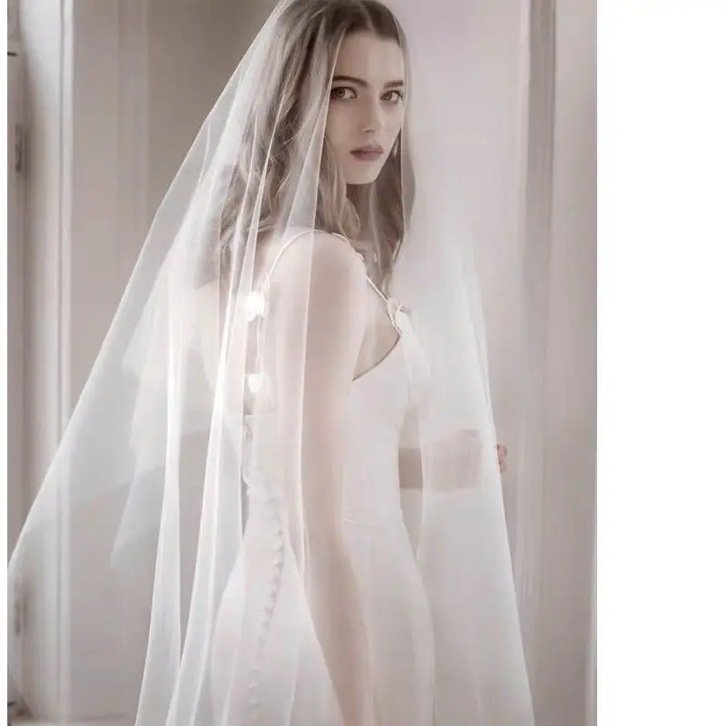 Elegant White Ivory Bridal Veils One layers  Without Comb Cut Edge Soft net Wedding Veil Wedding Accessories Veu de Noiva