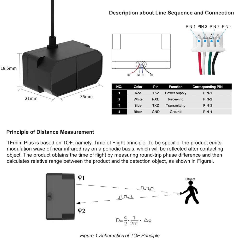 New Benewake Lidar TFmini Plus Sensor Module Single-Point Ranging Module 0.1-12m Measurement Range Distance,Support I/O for