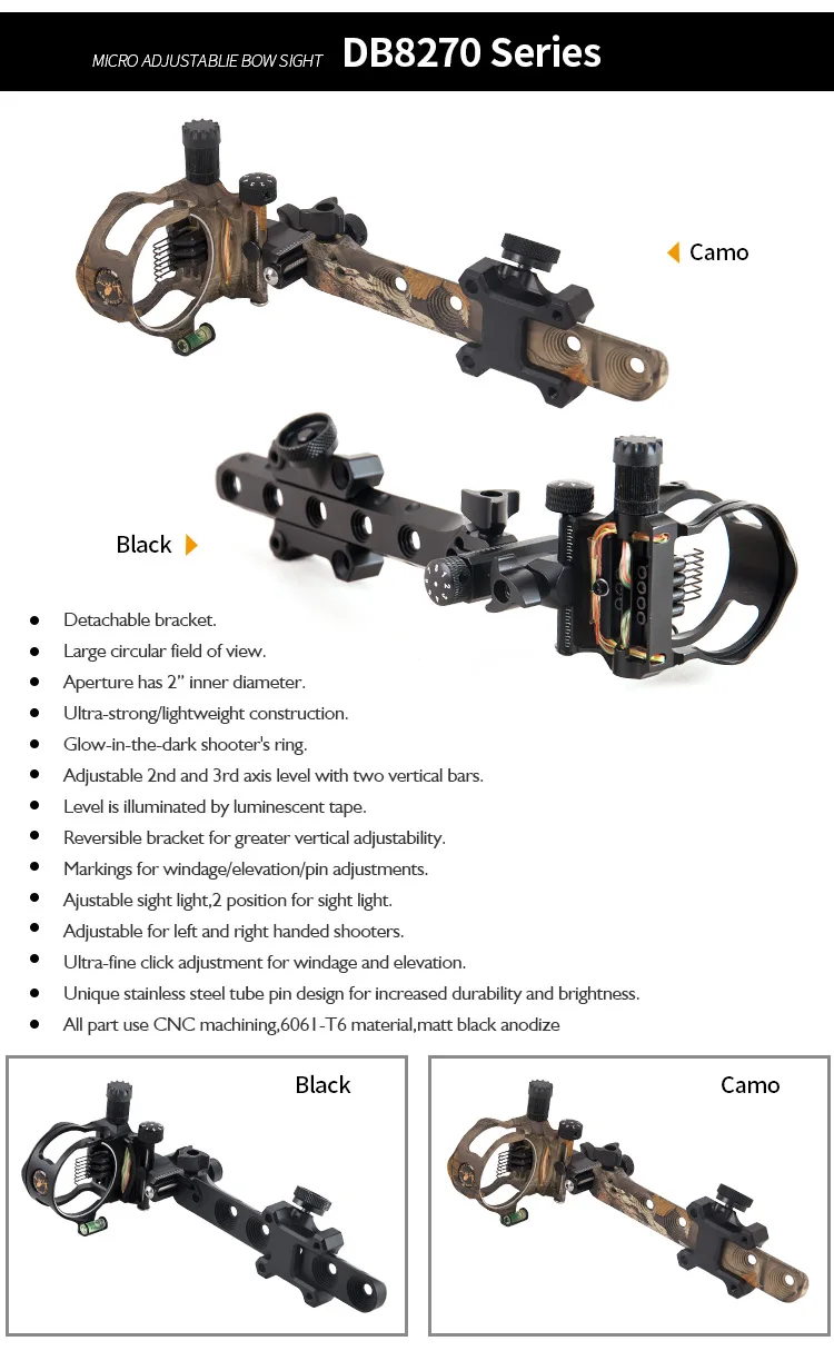 Topoint 5/7 Pin Bow Sights DB8 Series Micro Adjust Tool Less Design for Recurve/Compound Bows Archery Hunting