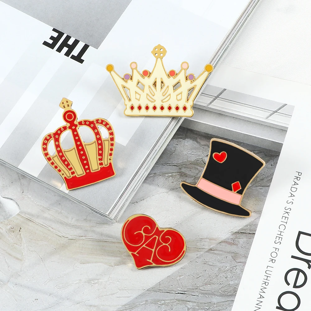 King & Queen Crown Brooch Cartoon Magic Hat Heart Enamel Pins BackPack Clothes Lapel Pin Creative Badge Fairy Tale Jewelry Gift