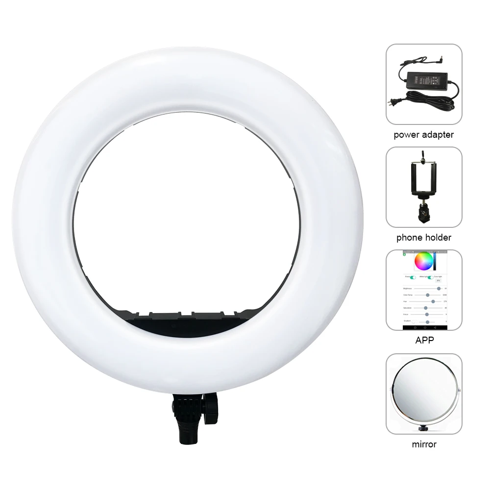 

Yidoblo QS-480DII Bluetooth APP Control Photography Ring lamp 18" 480PCS LED Ring Light Warm & Cold Color Adjustable Ring Lamp