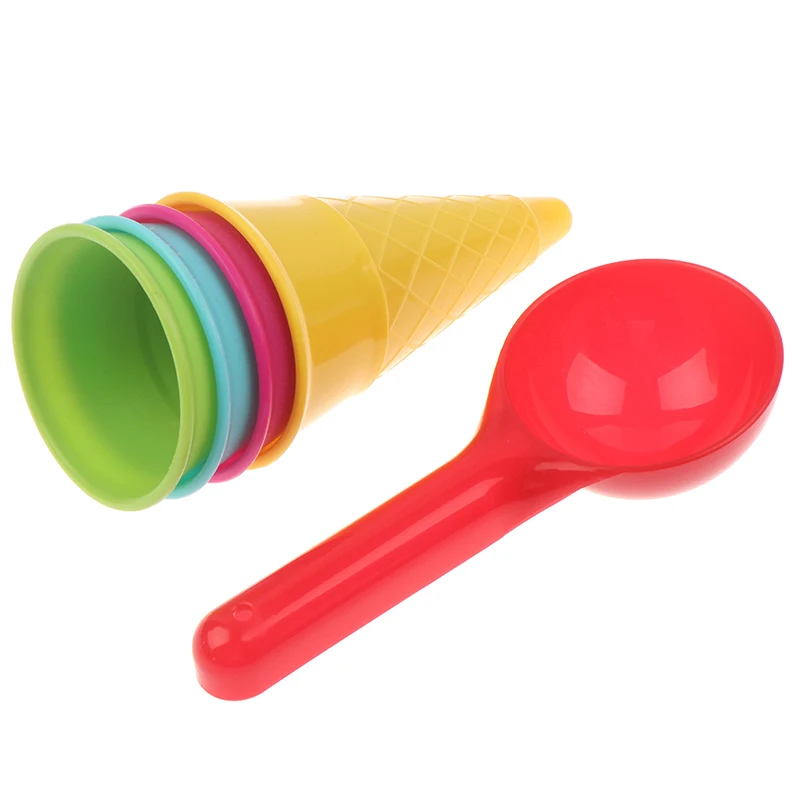 Juego de cucharas de cono de helado para niños, juguetes de playa, juguete de arena para niños, juego educativo Montessori, regalo de verano, lote de 5 piezas