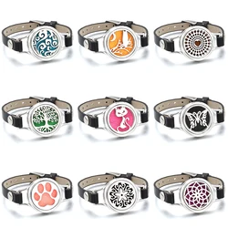 Aroma Diffuser Tree of Life Stainless Steel Leather Bracelet for Women Aromatherapy Locket Essential Oil Diffuser Bracelets Gift