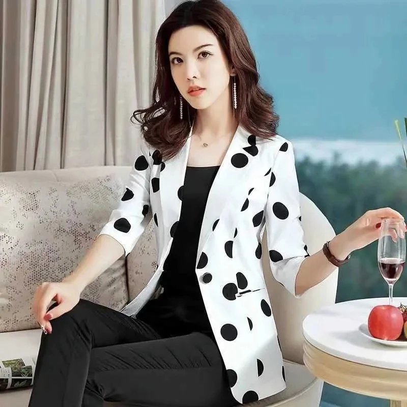 Polka Dot Ssuit ceket kadın Ins bahar yaz 2024 yeni kore ince kesit ince moda baskı bir toka Blazer anne gelgit 427