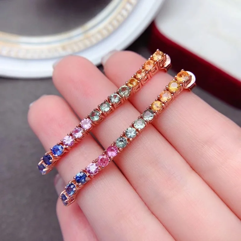 YULEM 925 Silver Colorful Sapphire Stud Earirngs for Party 3mm*3mm 100% Natural Sapphire Earrings Gift for Girlfriend