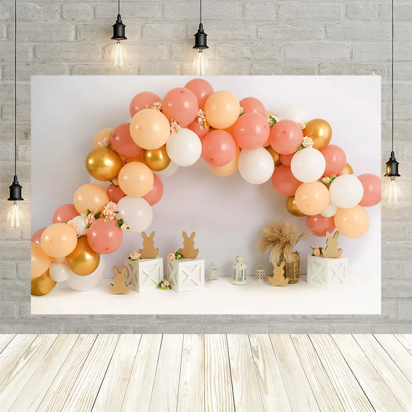 

Mehofond Girl Birthday Party Cake Smash Backdrop Balloon Decor Rabbit Baby Photography Background Photo Studio Banner Photozone