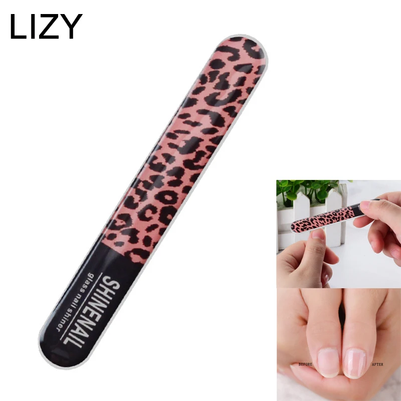 LIZY Repeatable Use Glass Nail Shiner Round Printed Polished Fingernail File Shine Polishing Manicure Care Nail Art Beauty Tools