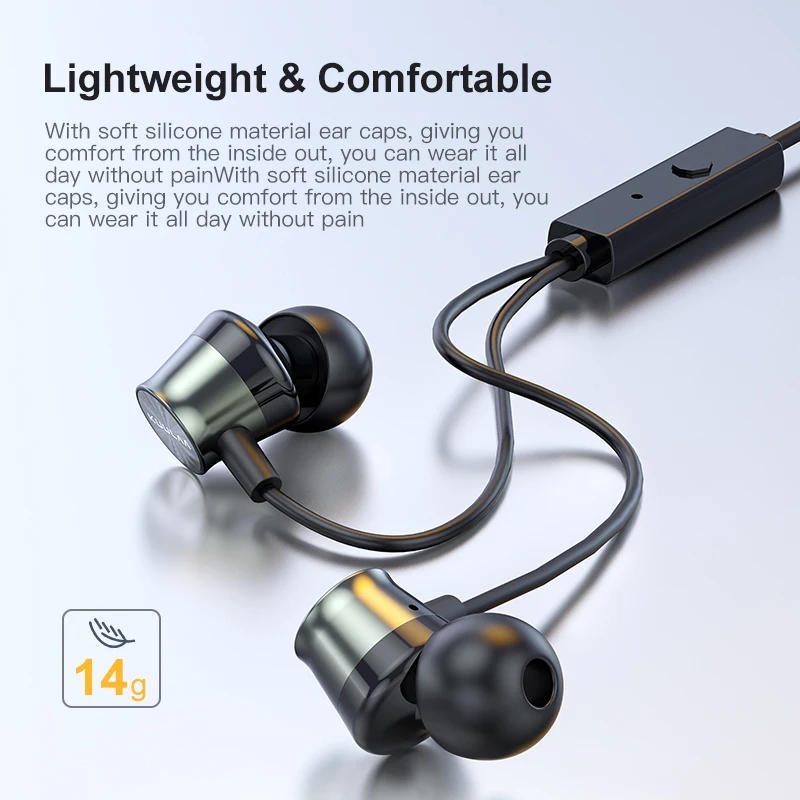 KUULAA Earphone 3.5mm In-Ear Wired Earphones With control Sport Speaker Metallic Stereo Earbuds For iPhone Samsung Xiaomi Huawei