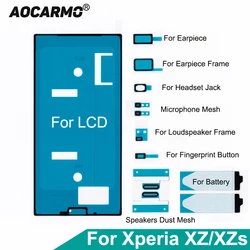 Aocarmo ekran LCD klej przednia rama klej słuchawka głośnik pył Mesh pełny zestaw naklejki dla Sony Xperia XZ XZs F8332 F8232