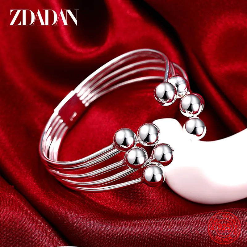 

ZDADAN 925 Sterling Silver Bead Cuff Bracelet&Bangles For Women Fashion Party Wedding Jewelry