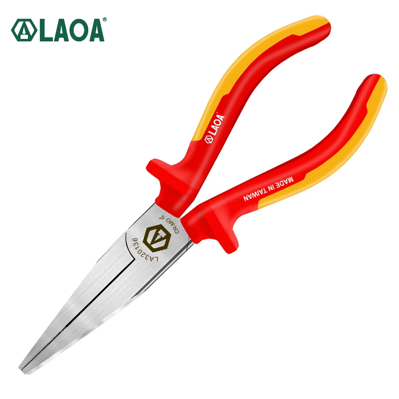 LAOA Insulated Flat Nose Pliers with Teeth High Voltage Resistance 1000V Insulated German certification