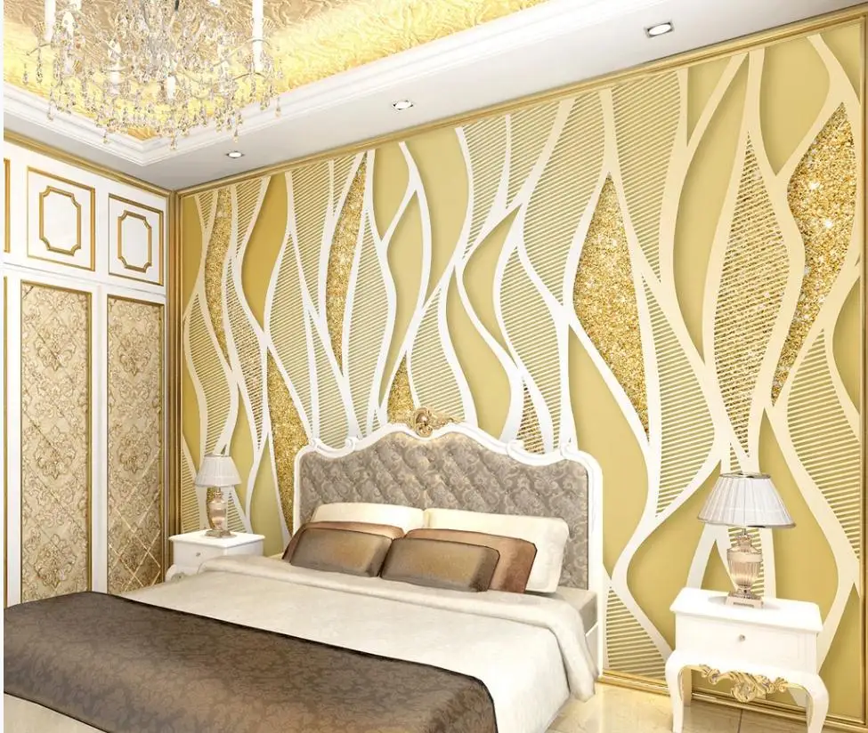 

Golden 3d stereoscopic wallpaper luxury gold wallpapers powder flashing lines 3D stereo TV background wall window mural