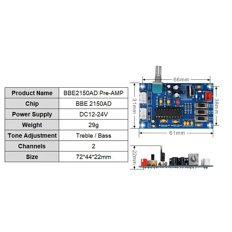 BBE 2150AD Preamp tone Board Audio treble bass adjustment equalizer Pre amplifier Tone Control Preamplifier DC 12-24V