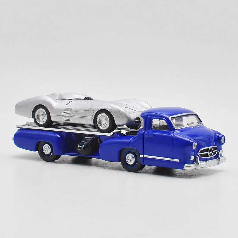 1/64 1950 CMC W196 Blue Miracle Transporter Silver Arrow Trailer Model Alloy Car Toys Metal Vehicle Collection Engineering gifts