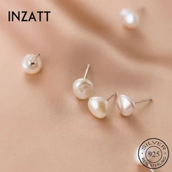 INZATT Real 925 Sterling Silver Irregular Pearl Stud Earrings For Fashion Women Fine Jewelry Punk Accessories