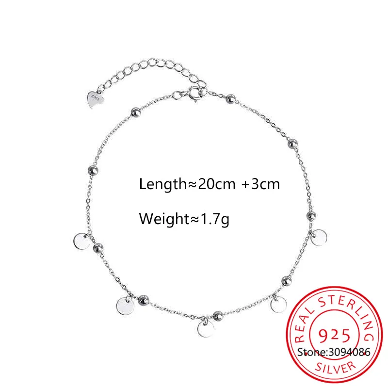 Silver Beads Anklets 925 Sterling Silver Geometric Minimalist Summer Fashion Foot Jewelry Bracelet for Ankle SCT011