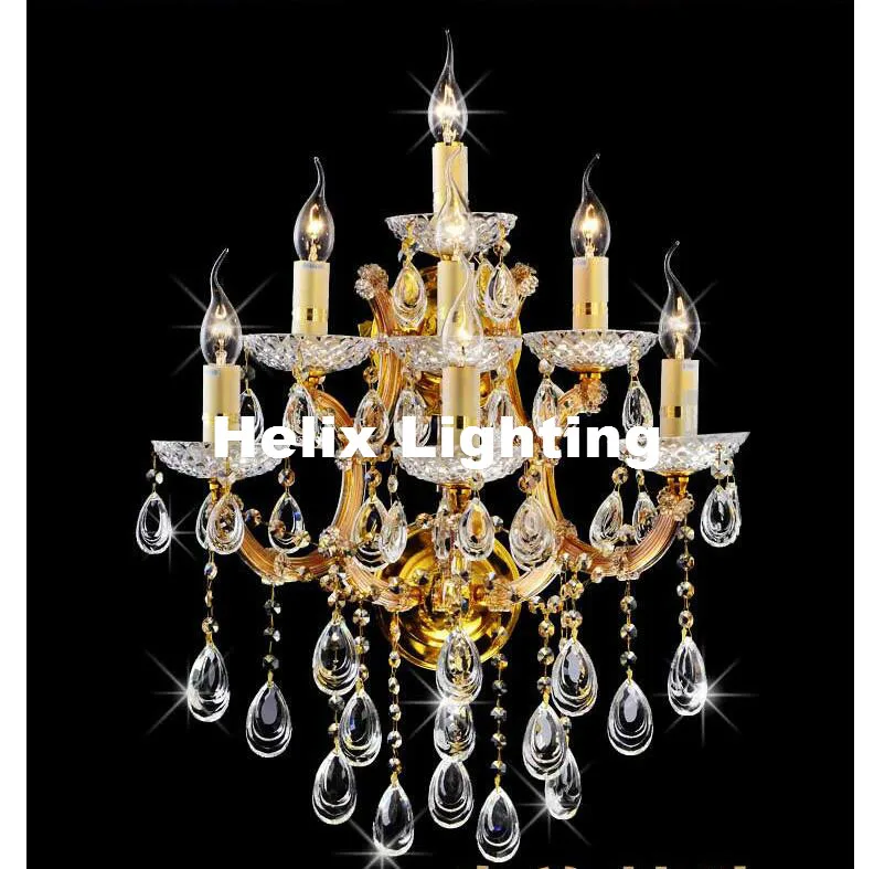 Modern LED Crystal Wall Lamp With 7 Lights W48cm Golden Clear For Home Lighting Wall Sconce Arandela Lamparas Home Decoration