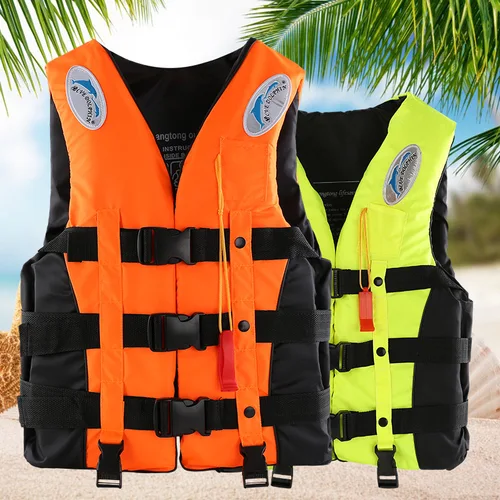 Imagen 2 del producto Chaleco salvavidas para natación para adultos al aire libre, traje de supervivencia con flotabilidad ajustable, chaleco salvavidas de poliéster para niños con silbato