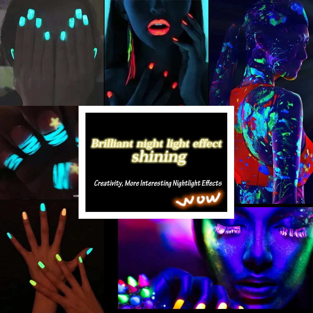 Nail Glitter Set Neon Phosphor Powder Dust Luminous Pigment Fluorescent Noctilucent Powder Glow In The Dark Nails Accessoires